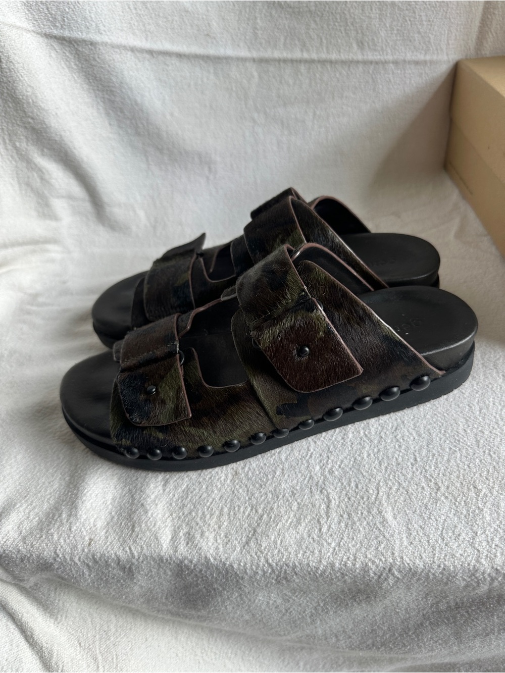 Gentle souls Camo Haircalf Double-Buckle Slide Sandals - Picture 5 of 12